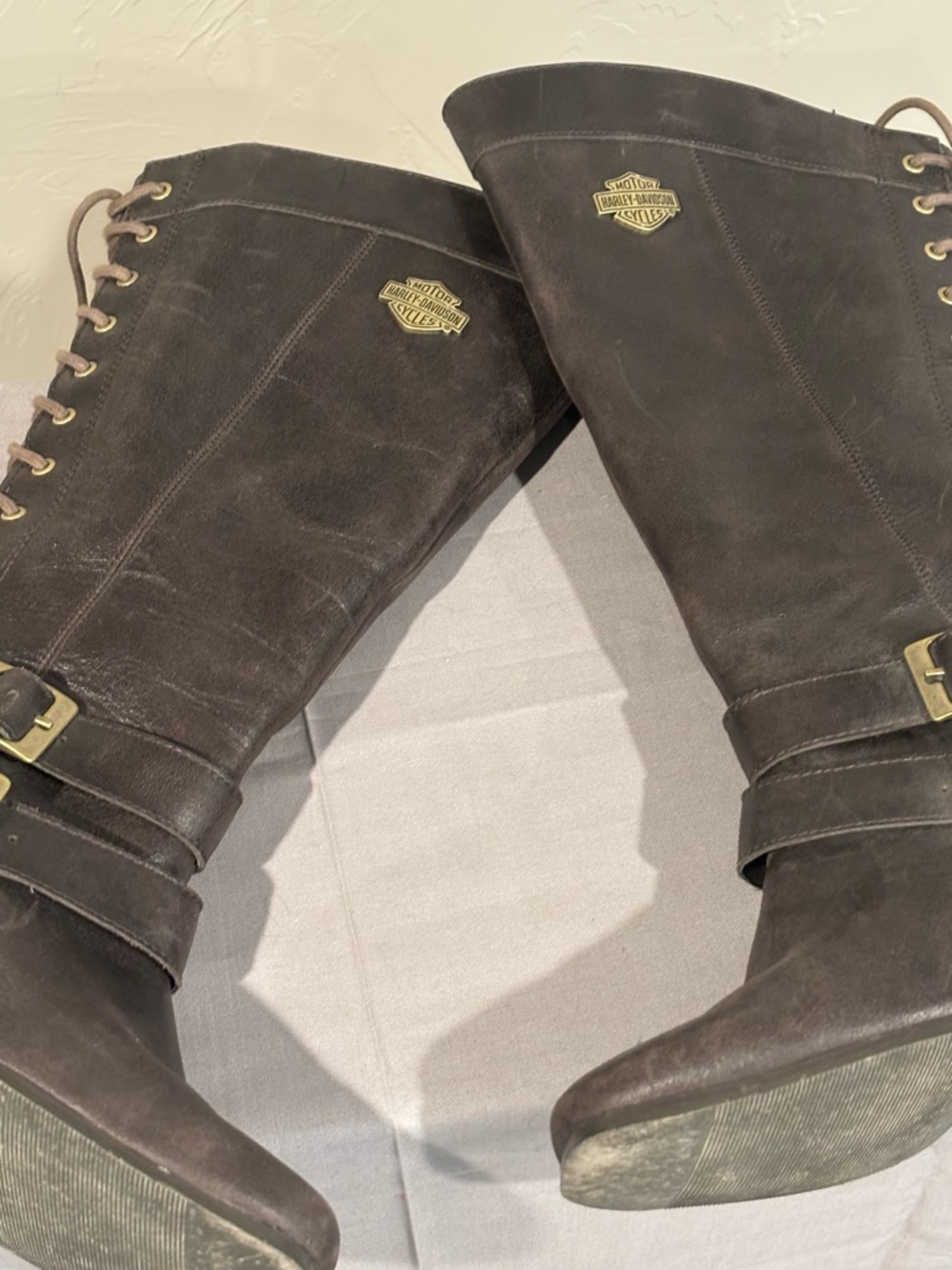 RARE Harley Davidson Sheila Tall Brown Leather Lace-Up Women's Boots - Picture 2 of 4